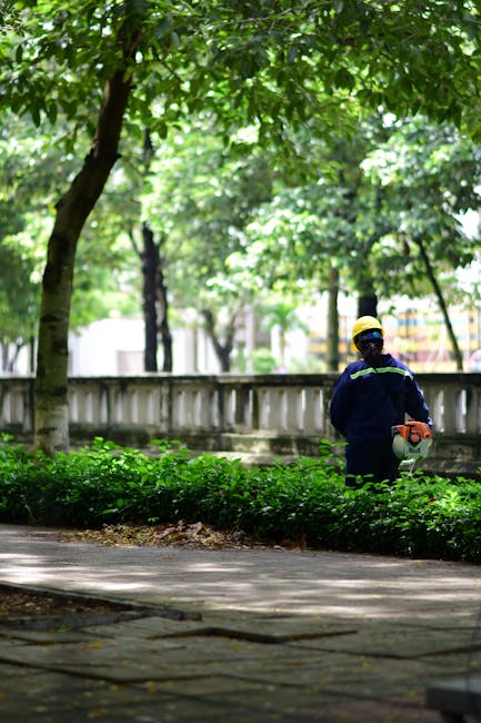 An expansive urban park with neatly maintained grassy areas and a network of winding pathways, bordered by young, leafless trees indicating early spring or late autumn, with some flowering trees in bl